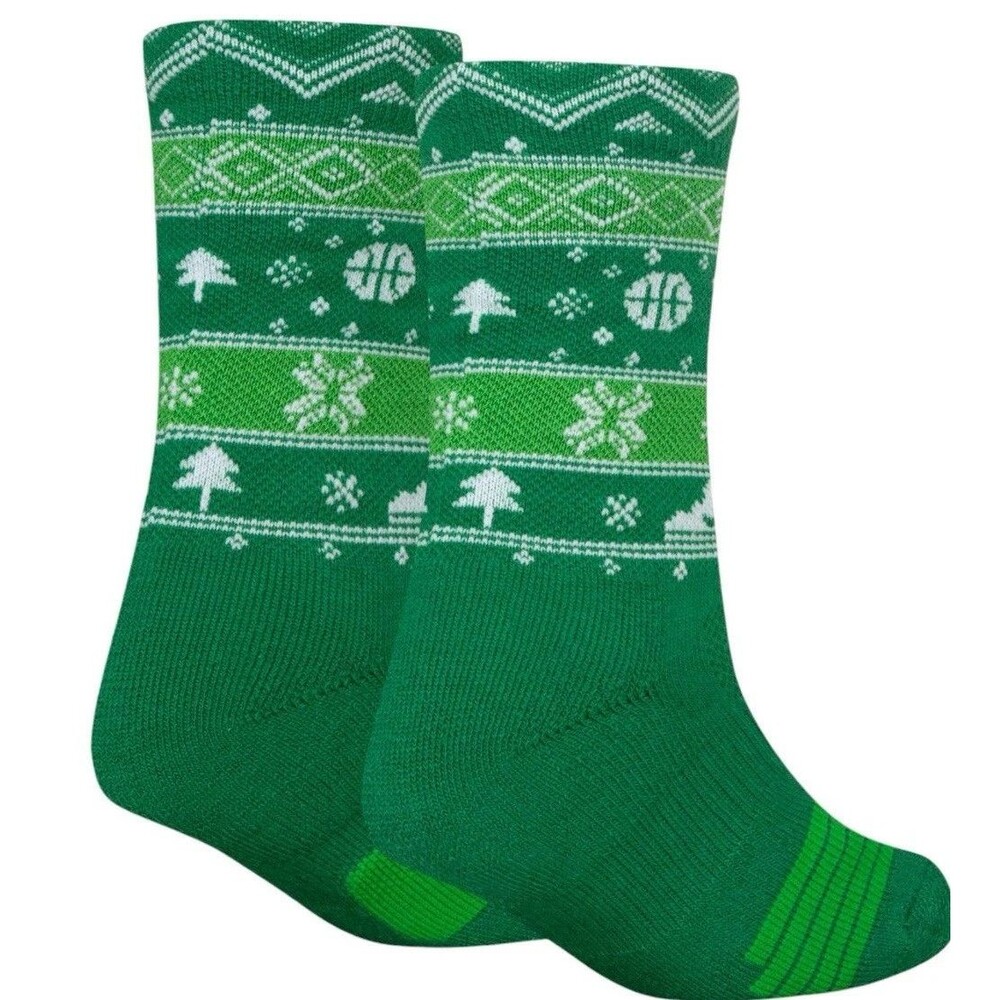 Nike Elite Green and White Santa Basketball Crew Socks Size Women 4-6 youth 3Y-5
